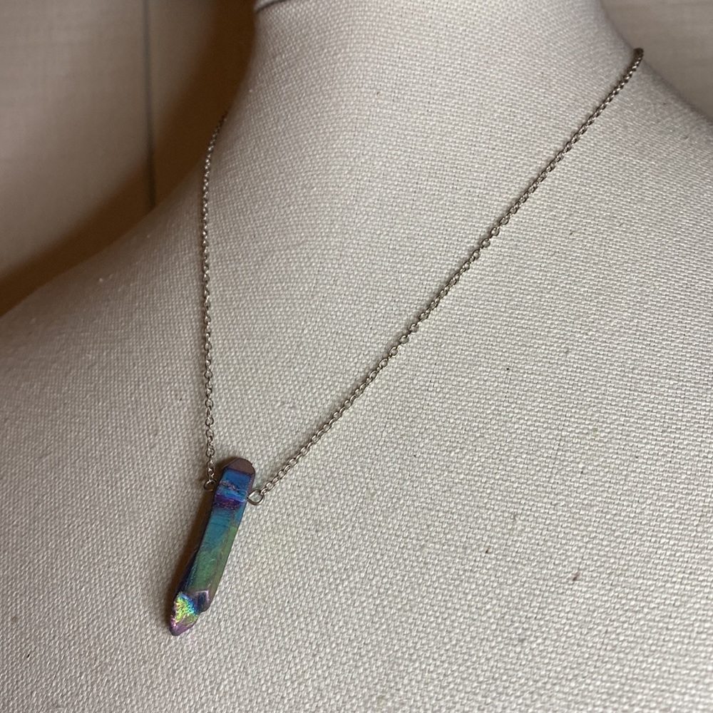 Pretty dainty titanium aura quartz necklace